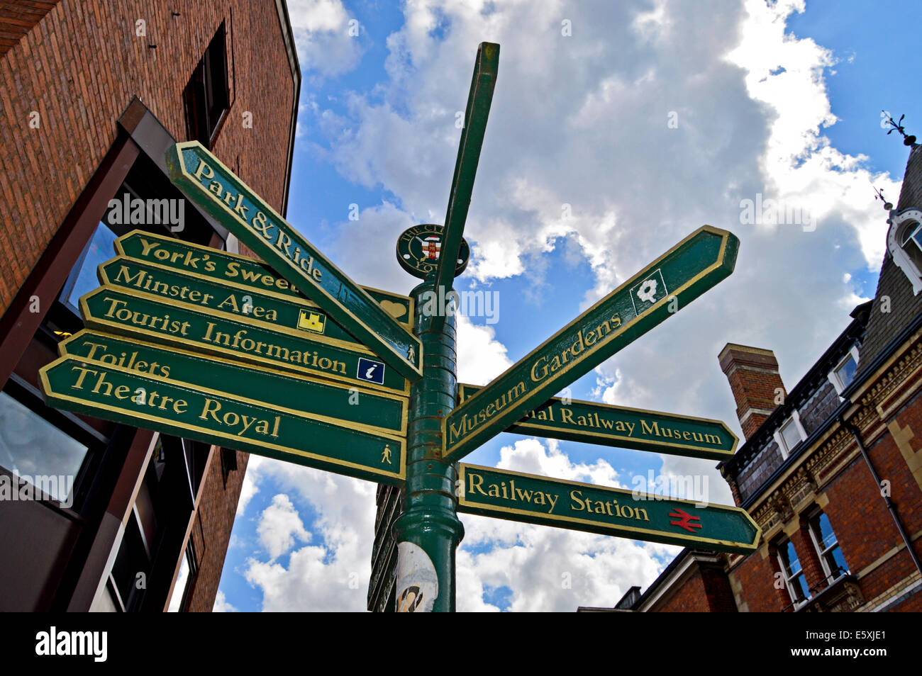 Street sign showing multiple destinations, York, North Yorkshire