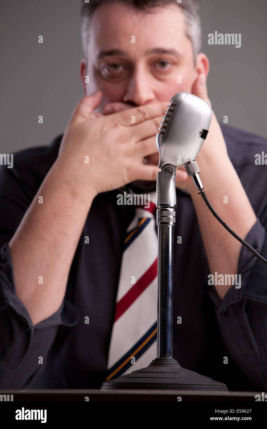 this radio or television speaker doesn't have freedom of speech, maybe is a journalist that couldn't speak or is prohibited to s Stock Photo