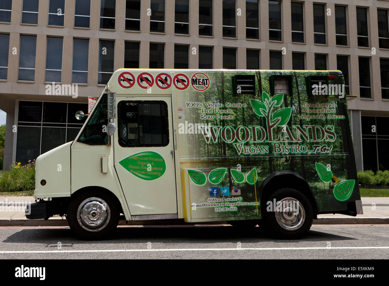 Signs on vegan food truck - Washington, DC USA Stock Photo