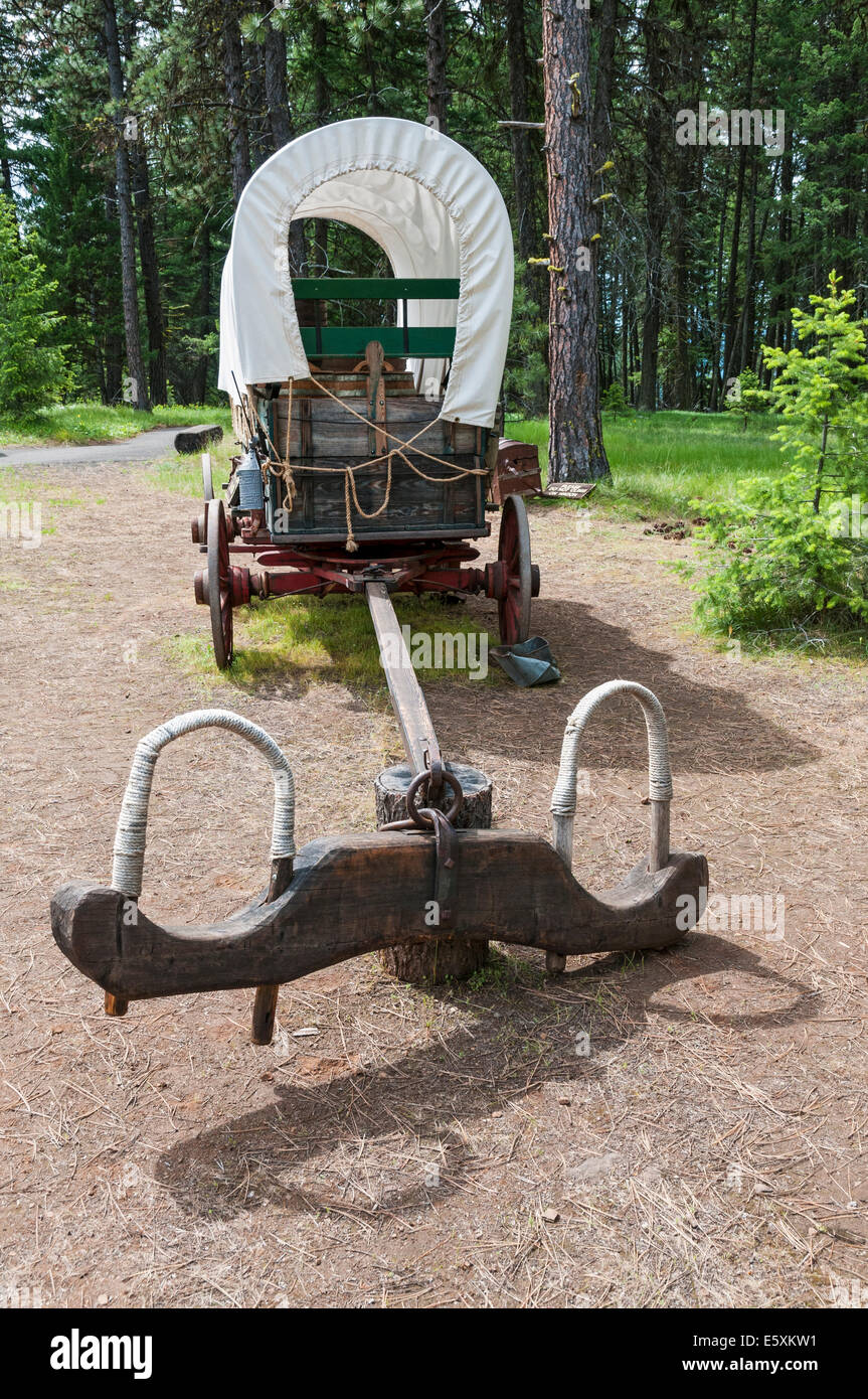 Blue Mountain Crossing, Oregon Trail Interpretive Park, near La Grande, Oregon, covered wagon Stock Photo