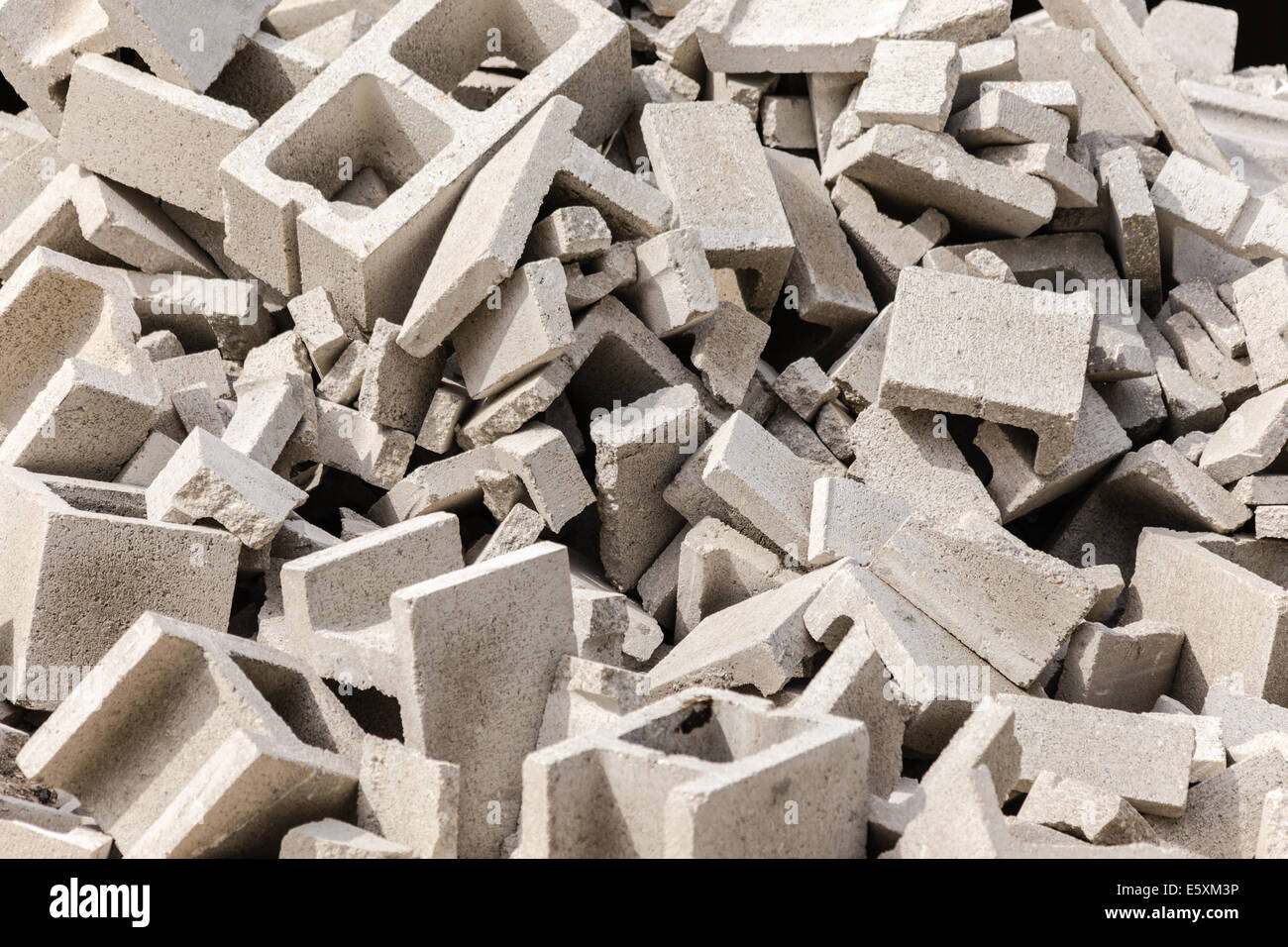 Pile of broken cinder blocks Stock Photo