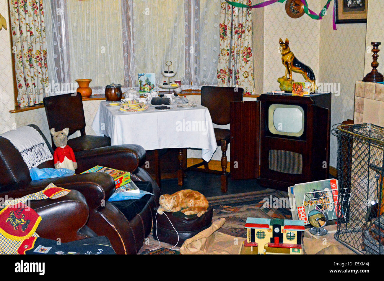 Recreated 1950s living room at the York Castle Museum, York,  North Yorkshire, England, United Kingdom Stock Photo