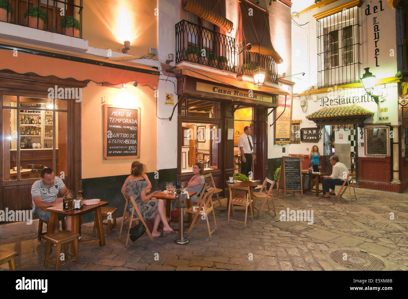 Santa Cruz Quarter, Typical restaurants, Seville, Region of Andalusia, Spain, Europe Stock Photo