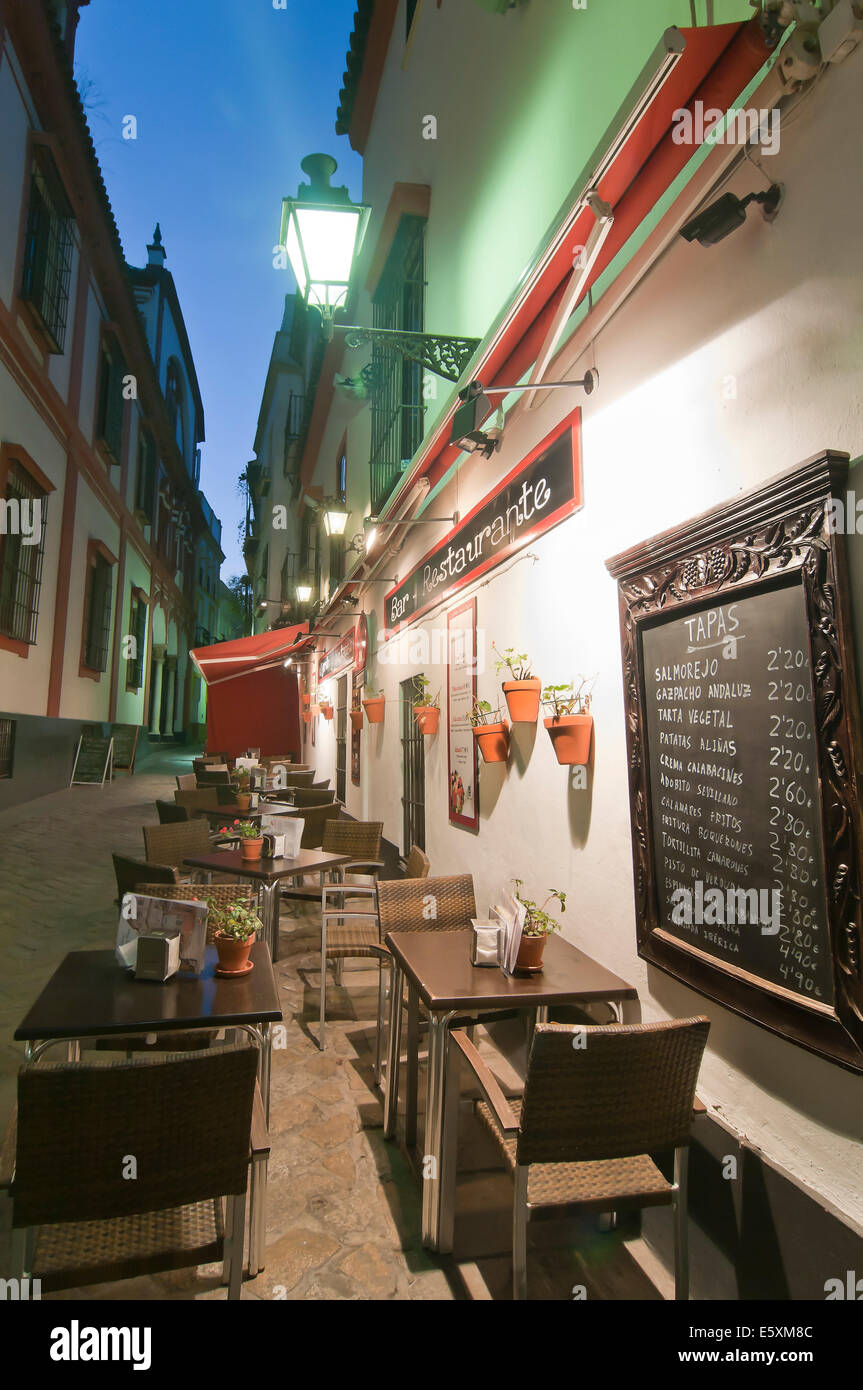 Santa Cruz Quarter, Typical restaurant, Seville, Region of Andalusia, Spain, Europe Stock Photo