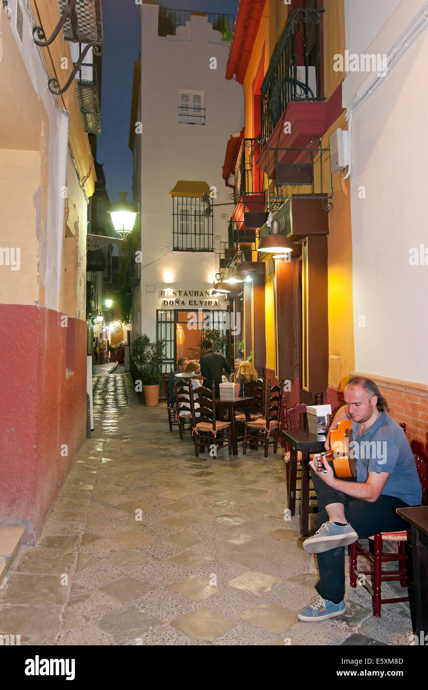 Santa Cruz Quarter, Typical restaurant, Seville, Region of Andalusia, Spain, Europe Stock Photo