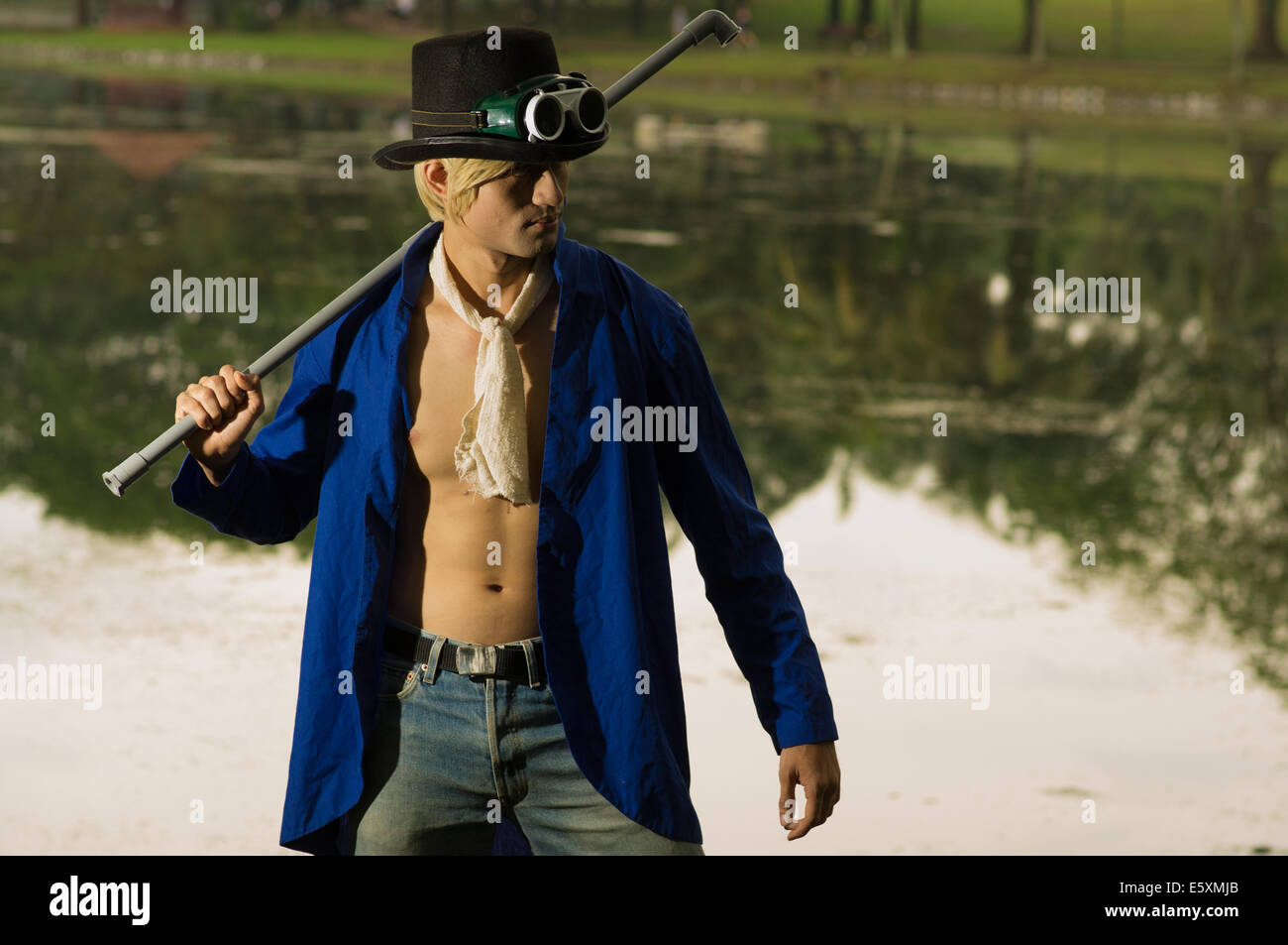 a cosplayer cosplaying as sabo from one piece Stock Photo