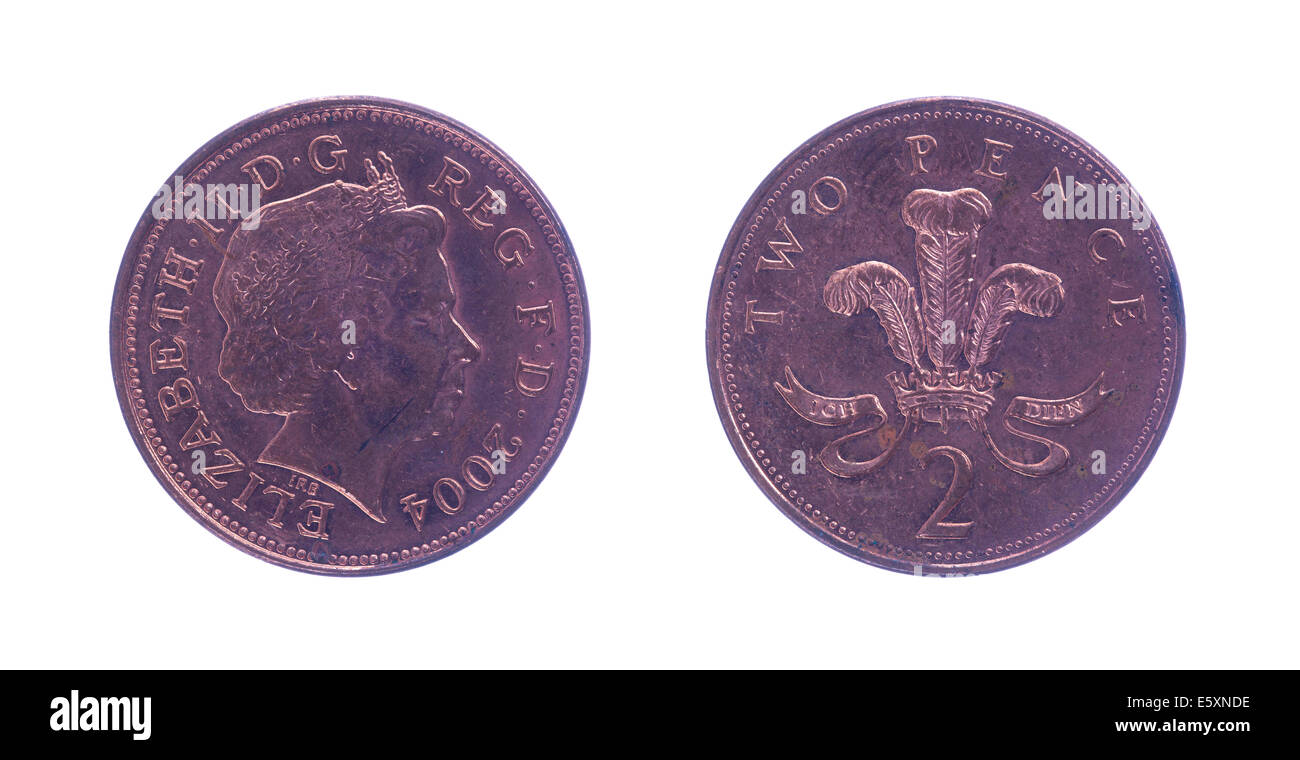British two pence piece over a white background Stock Photo