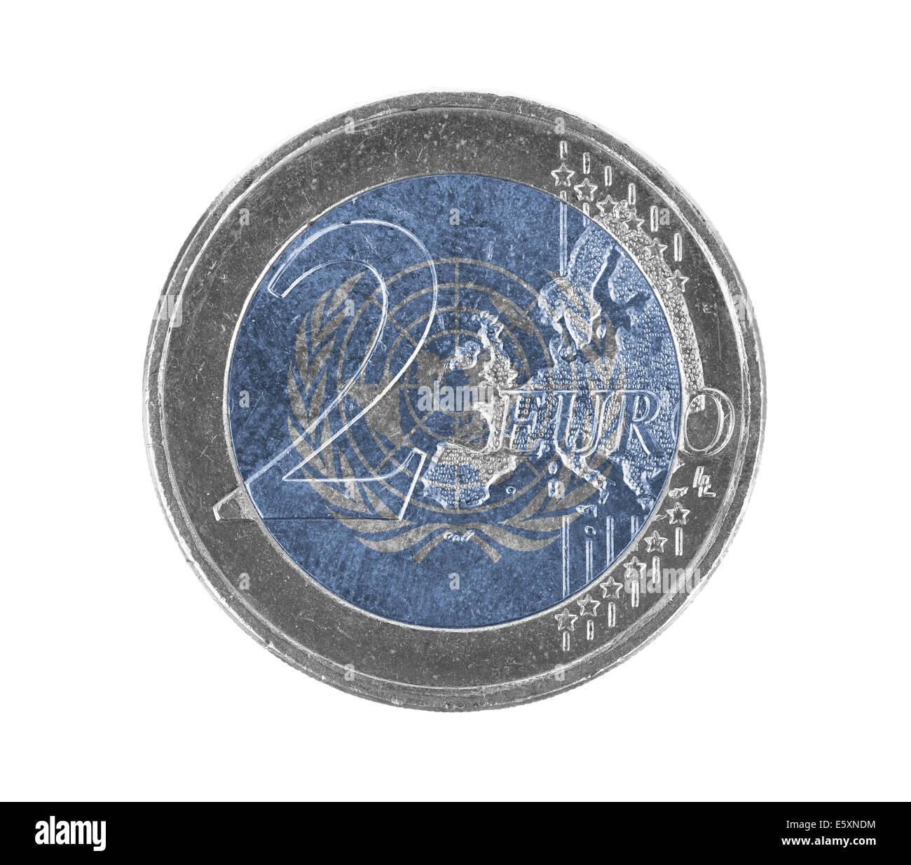 Euro coin, 2 euro, isolated on white, flag of the United Nations Stock Photo