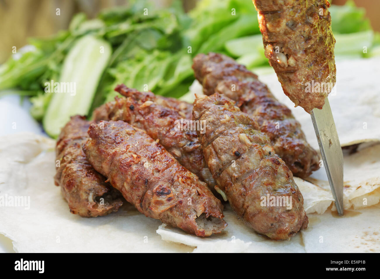 traditional shish kebab from lamb meat, outdoor food Stock Photo - Alamy