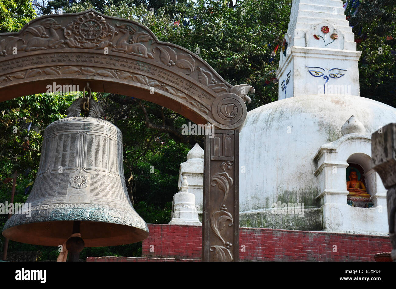 Swayambhunath Temple or Monkey Temple with Buddha eyes or Wisdom eyes ...