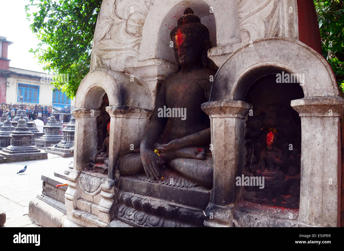 Swayambhunath Temple or Monkey Temple with Buddha eyes or Wisdom eyes ...