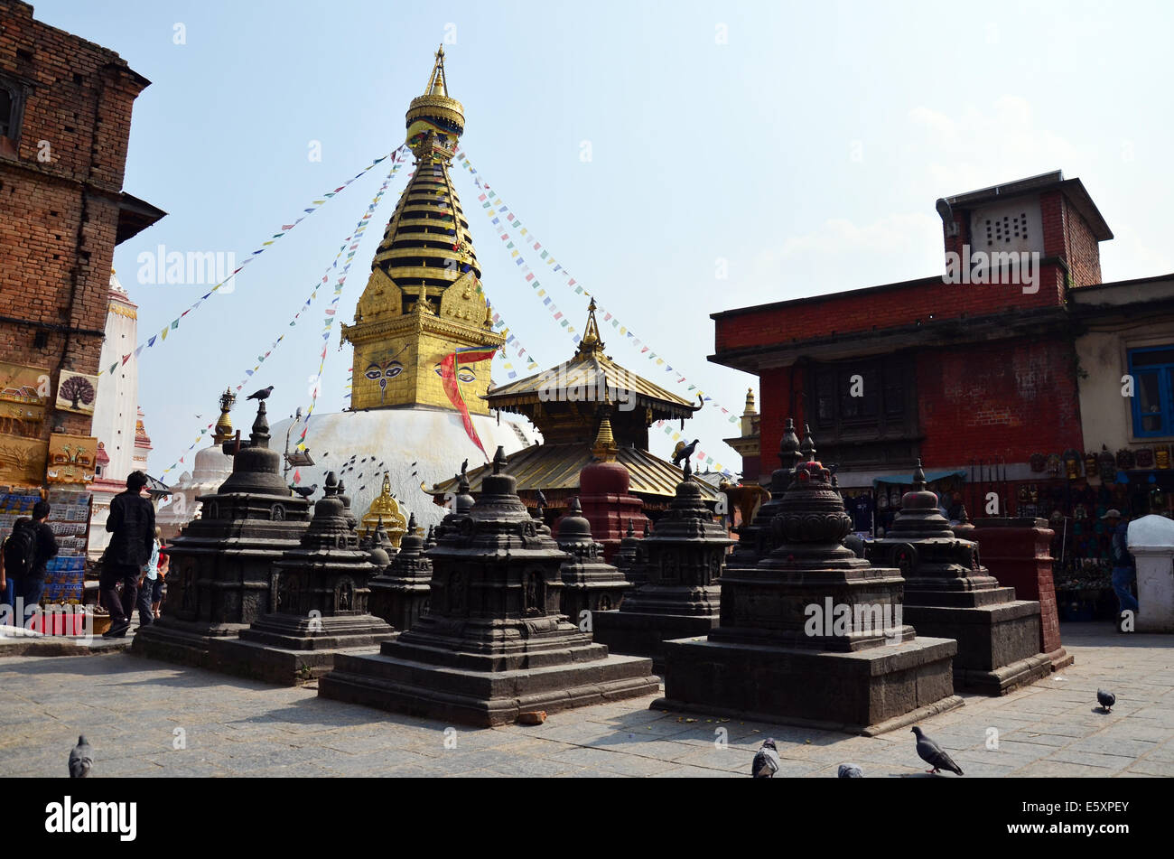 Swayambhunath Temple or Monkey Temple with Buddha eyes or Wisdom eyes ...
