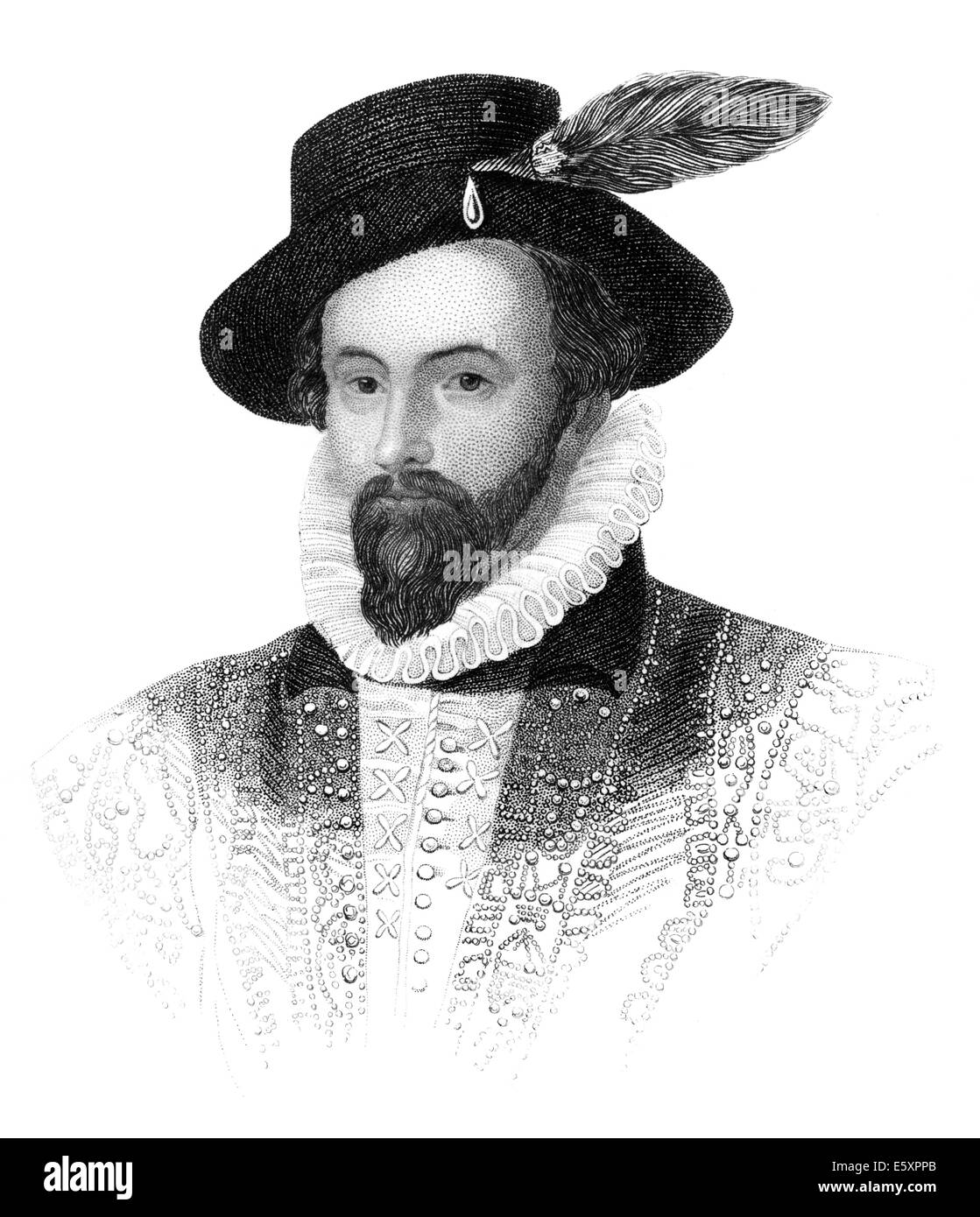 Portrait of Sir Walter Raleigh, 1554 - 1618, an English aristocrat, writer, poet and explorer, Stock Photo