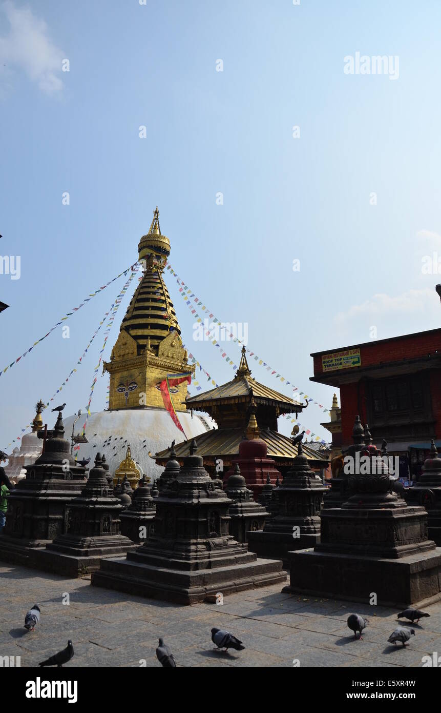 Swayambhunath Temple or Monkey Temple with Buddha eyes or Wisdom eyes ...