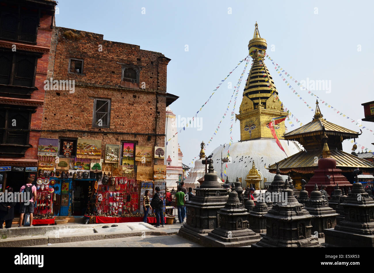 Swayambhunath Temple or Monkey Temple with Buddha eyes or Wisdom eyes ...