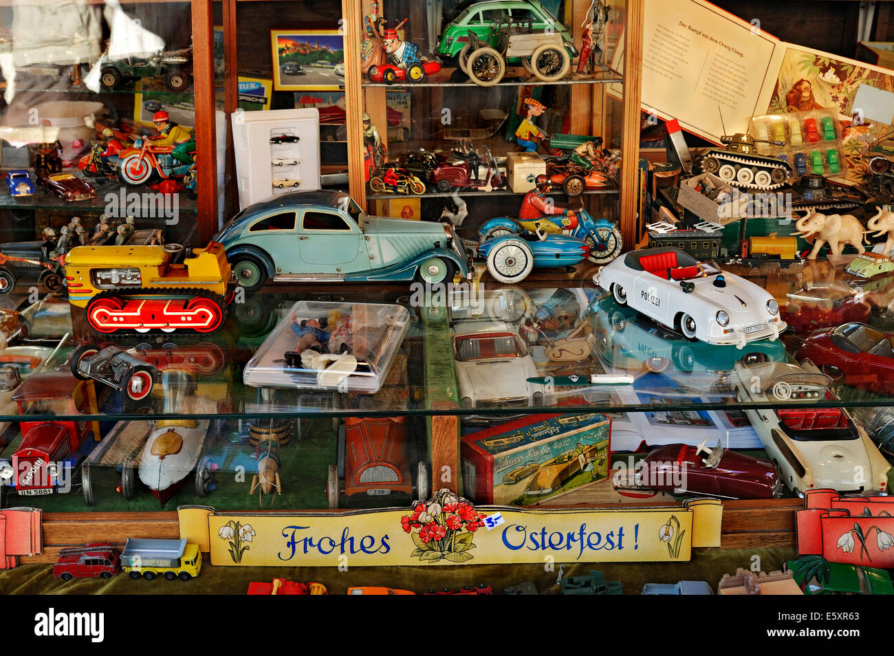 Tin toys, stall on the Auer Dult, traditional funfair, Munich, Bavaria, Germany Stock Photo