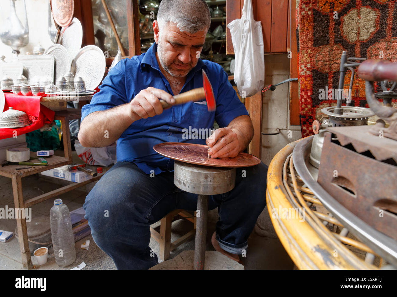 Coppersmith, bazaar, bazaar district, Gaziantep, Southeastern Anatolia Region, Anatolia, Turkey Stock Photo