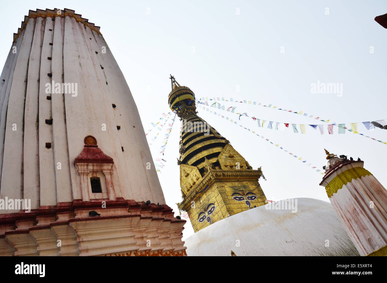 Swayambhunath Temple or Monkey Temple with Buddha eyes or Wisdom eyes ...