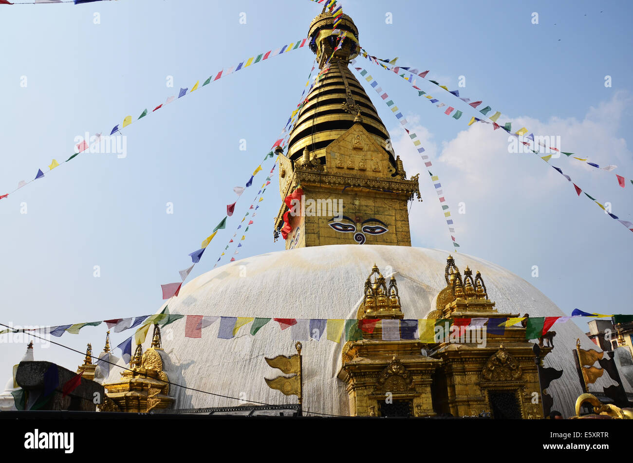 Swayambhunath Temple or Monkey Temple with Buddha eyes or Wisdom eyes ...