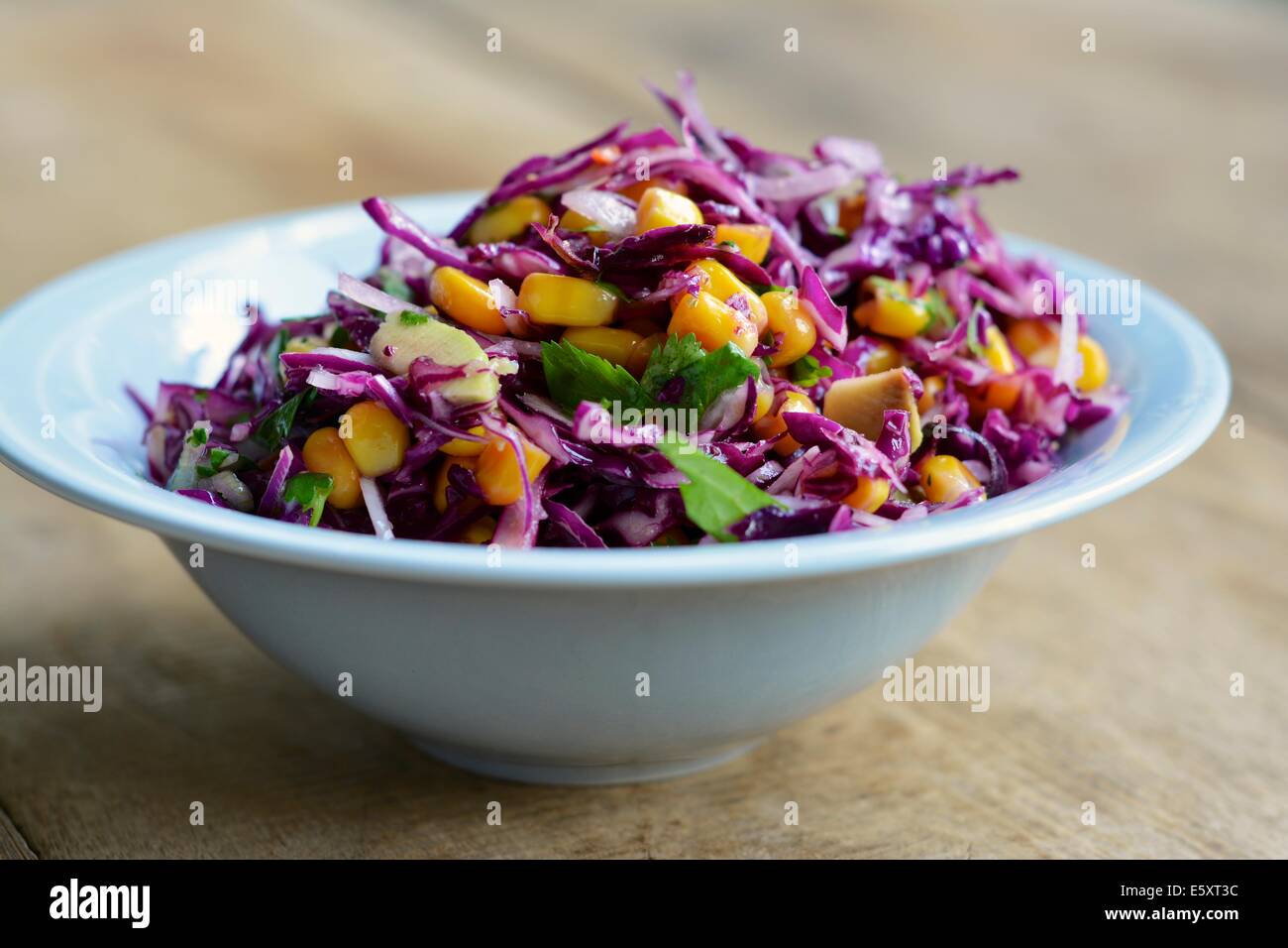 Raw Red Cabbage and Corn Salad Stock Photo