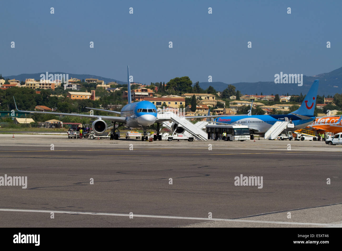 Airliners at Corfu Airport Stock Photo