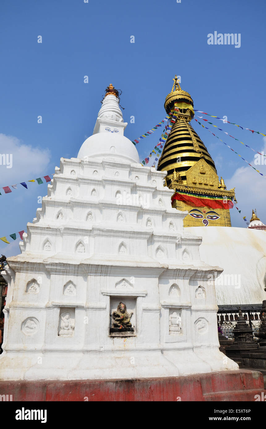 Swayambhunath Temple or Monkey Temple with Buddha eyes or Wisdom eyes ...