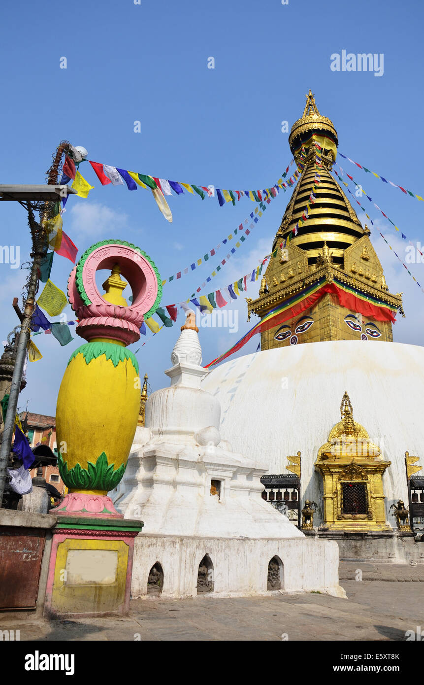 Swayambhunath Temple or Monkey Temple with Buddha eyes or Wisdom eyes ...