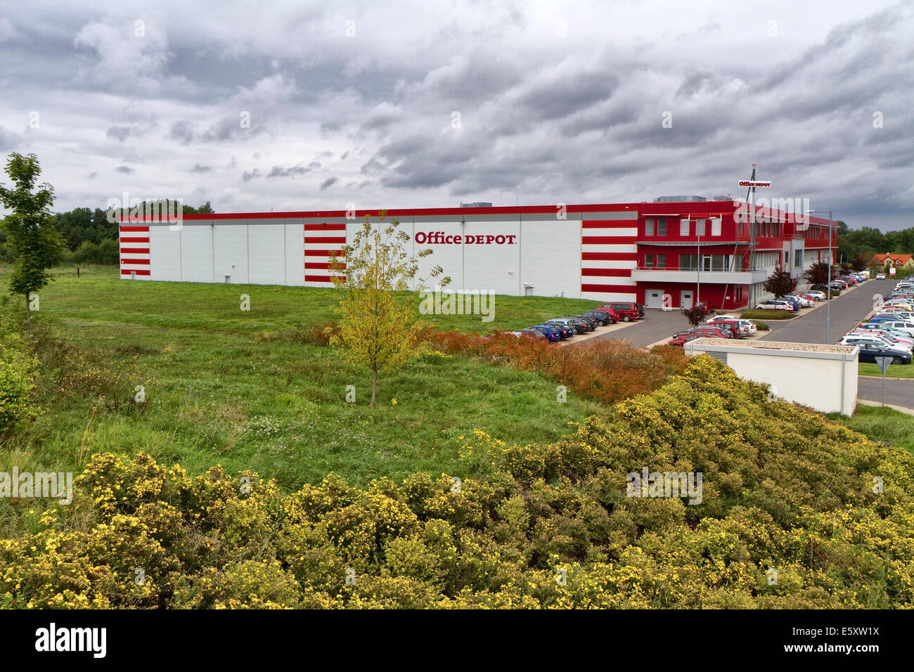 CR, Czech republic, Hostivice, business, company, entertainment, service, building, Office Depot, grass, clouds Stock Photo