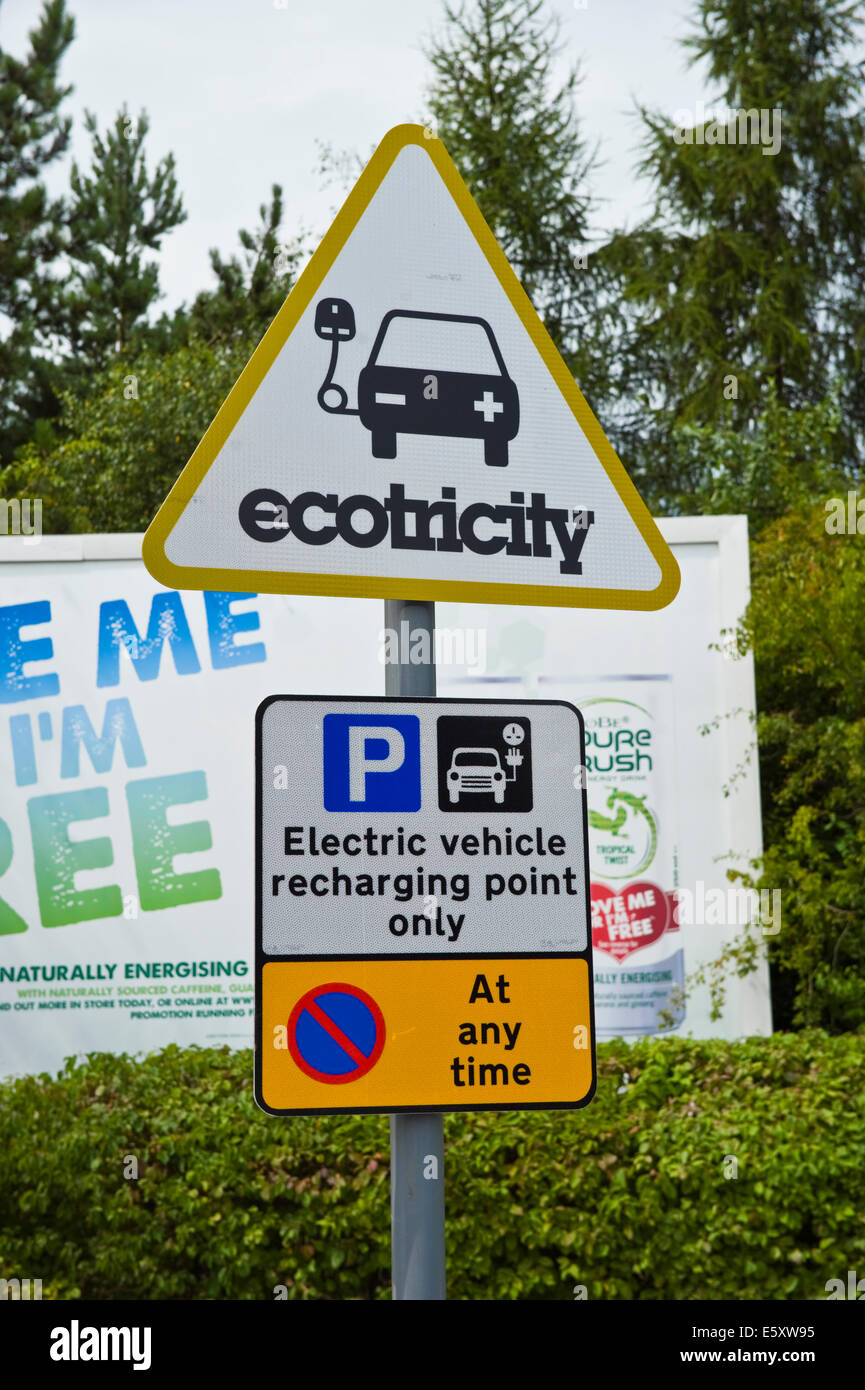 ECOTRICITY electric car recharging point on motorway service station ...