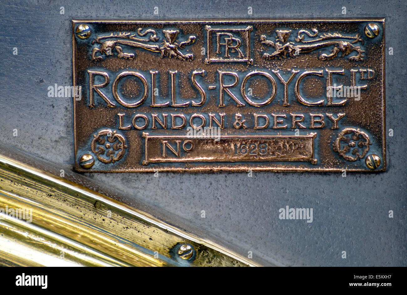 Plate with chassis number 1628) in a 1911 Rolls Royce Silver Ghost Stock Photo