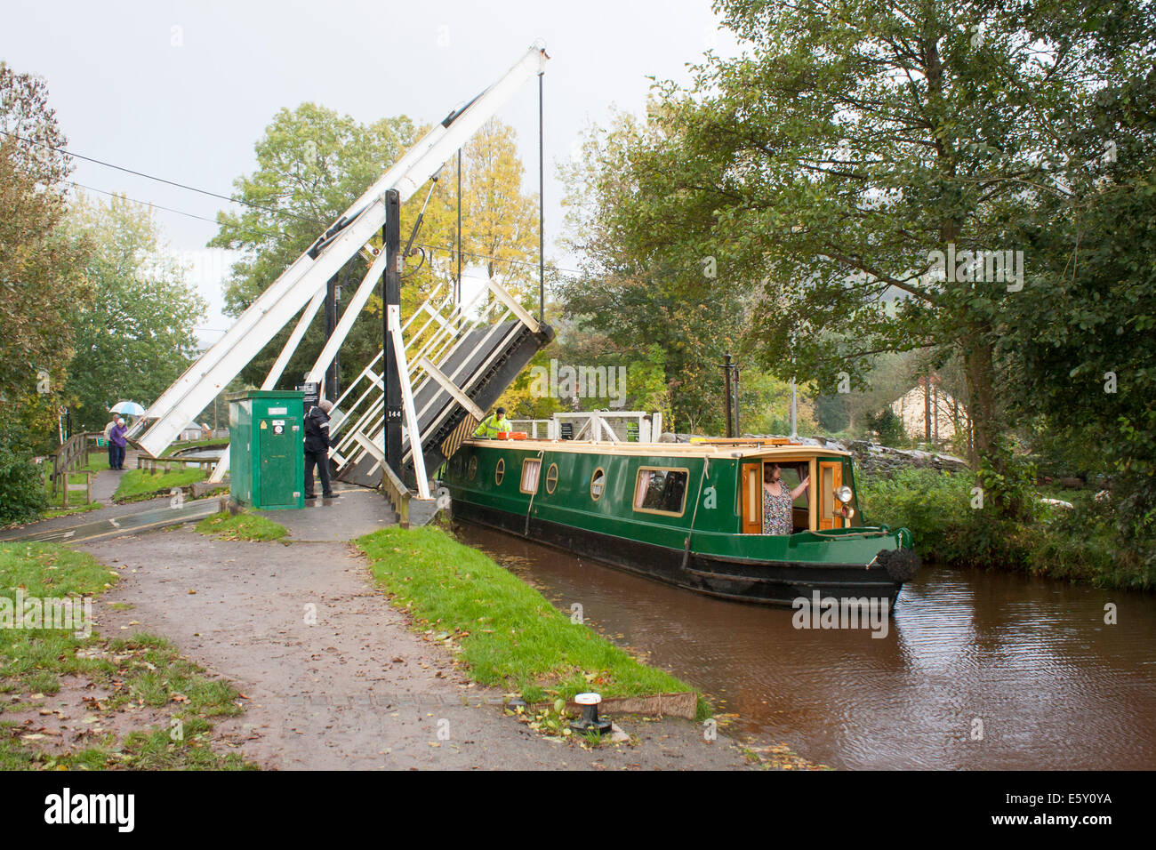 Narrowboat on Monmouthshire and Brecon Canal, Canol Pentre, Talybont-on-Usk, Powys, Wales, GB, UK Stock Photo