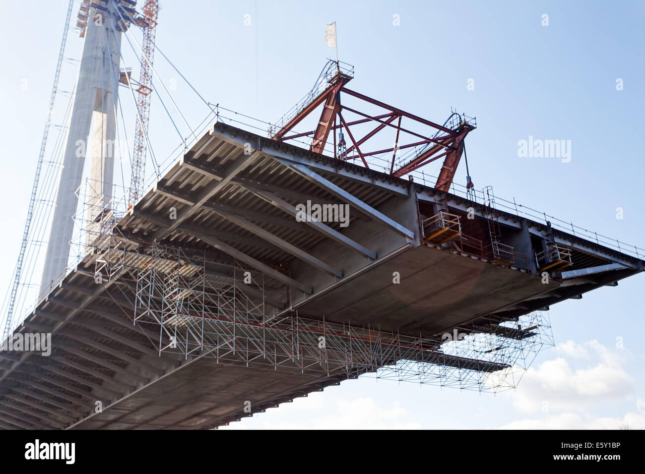 bridge construction with scaffolding, crane and framework Stock Photo