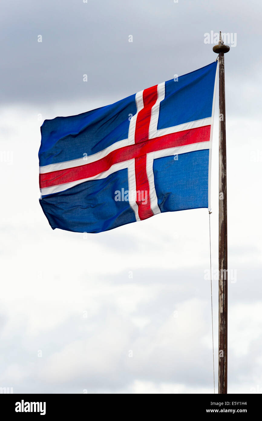 Iceland flag in Reykjavik. Stock Photo