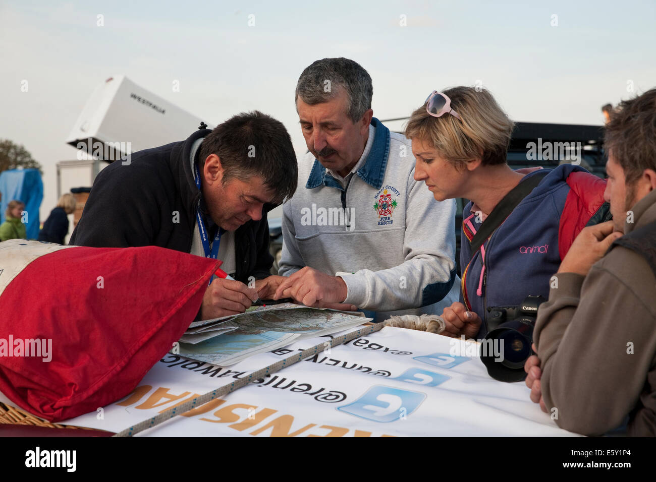 Bristol, UK. 8th August, 2014. Map planning at the early morning launch during the Bristol International Balloon Fiesta Credit: Keith Larby/Alamy Live News Stock Photo