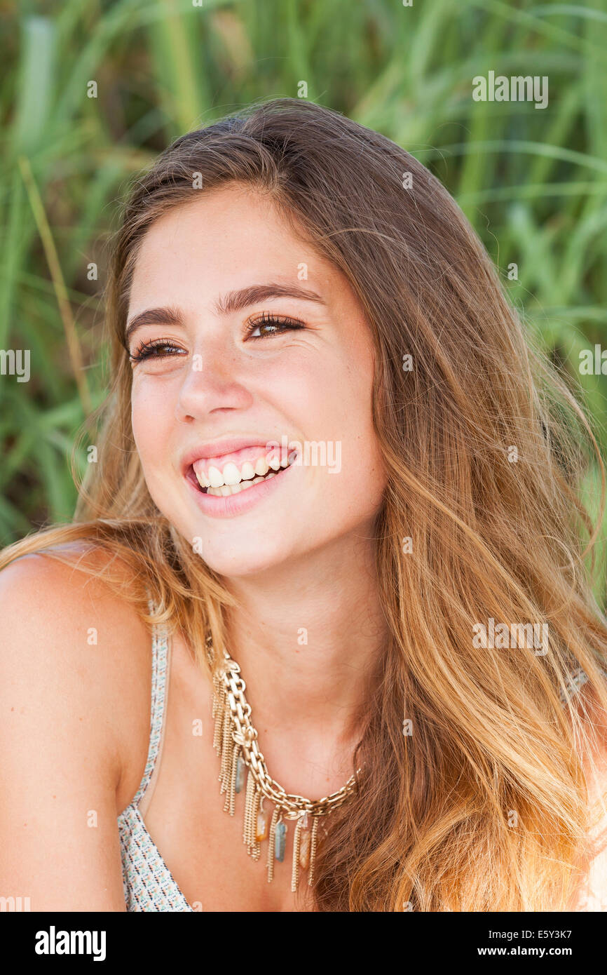 Teenage girl laughing Stock Photo