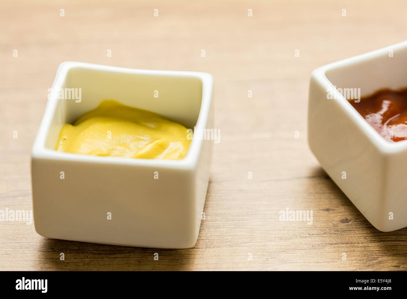 Mustard And Ketchup Sauce In White Bowl Stock Photo Alamy