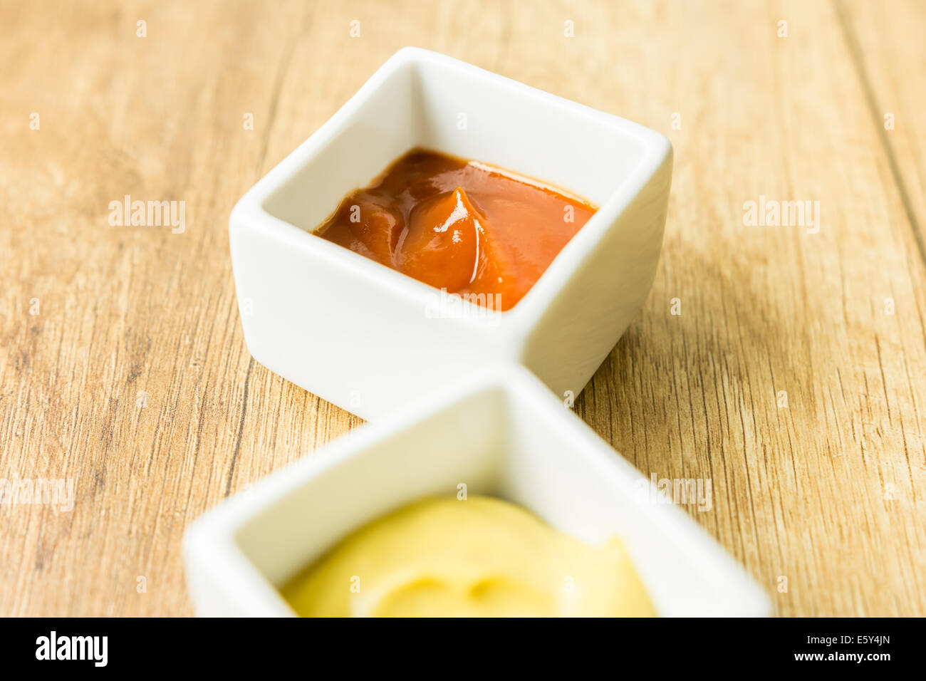 Mustard And Ketchup Sauce In White Bowl Stock Photo Alamy