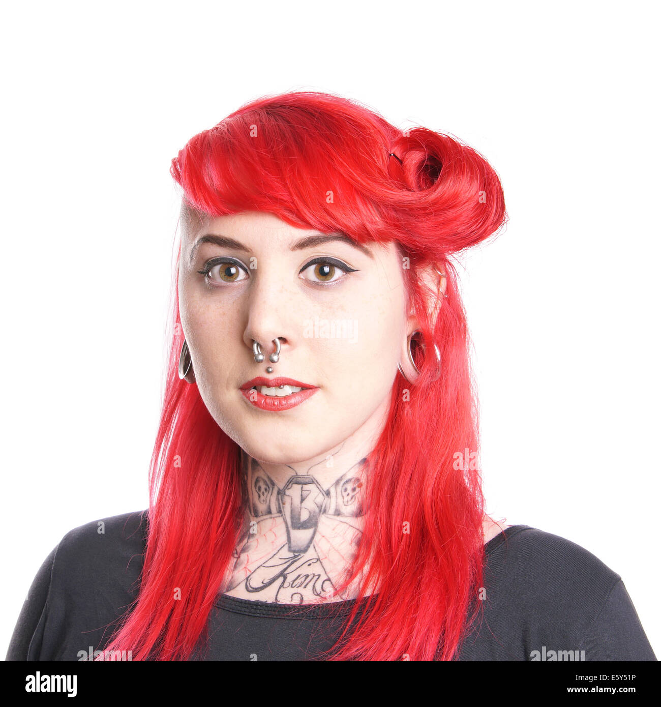 young woman with piercings and tattoos Stock Photo