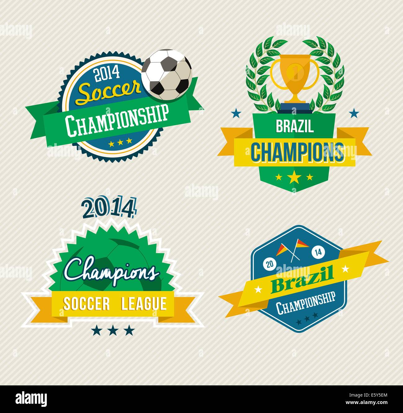 Set of vintage Brazil 2014 soccer champions labels. EPS10 vector organized in layers for easy editing. Stock Photo