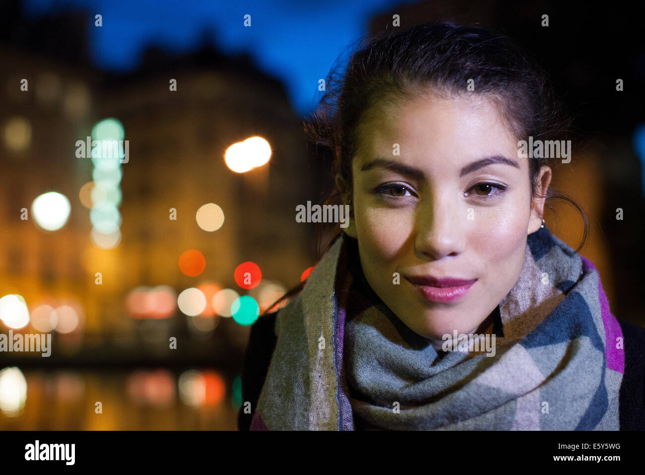 Young woman outdoors dressed warmly, portrait Stock Photo