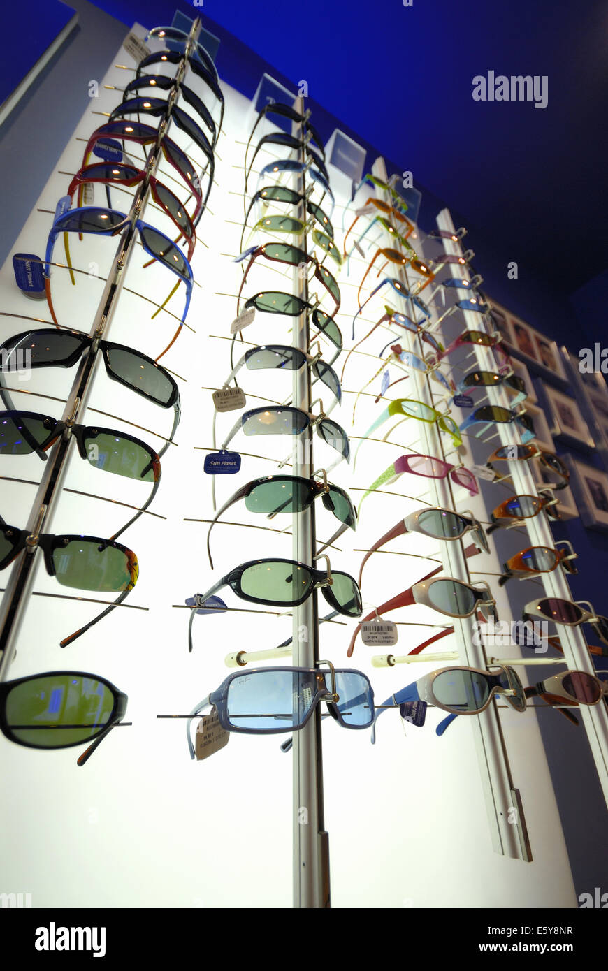 sunglasses on display in exclusive store, Valencia, Spain Stock Photo
