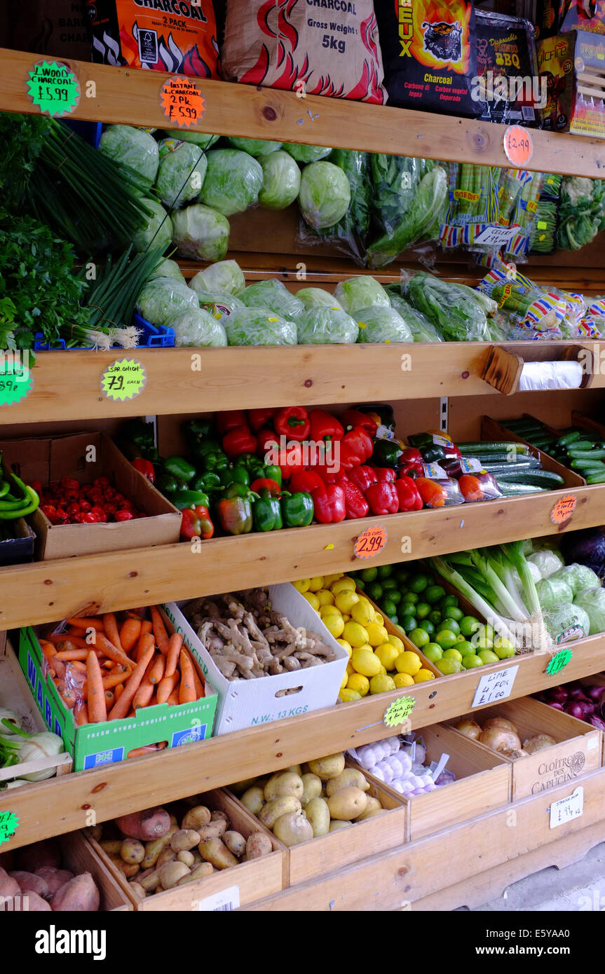 Fruit & Vegetables on display outside shop Stock Photo - Alamy