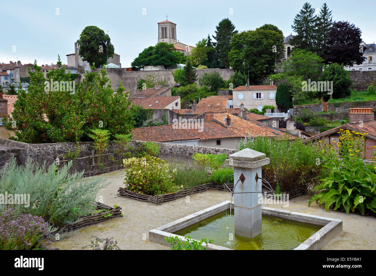 Herb gardens overlooking the medieval quarter in Parthenay Deux-Sevres France Stock Photo