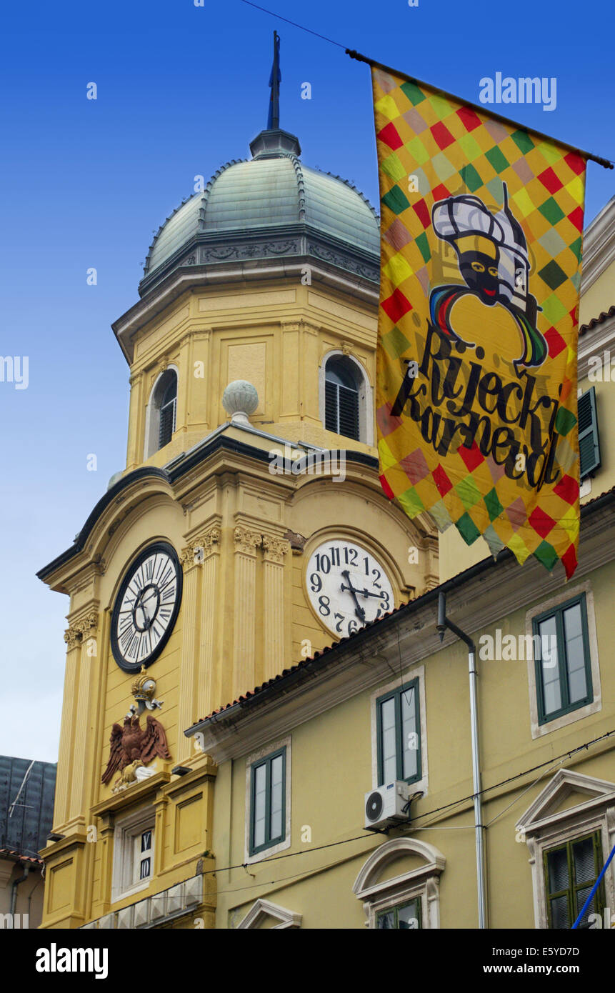 Historic City Tower - Clock in Rijeka down town Stock Photo