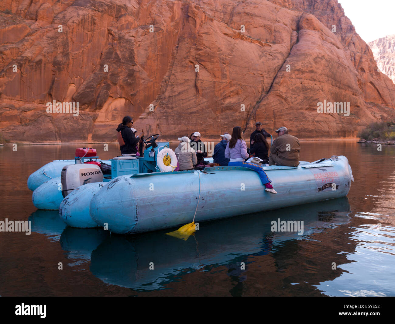 Tourists on a rafter in a river, Colorado River, Glen Canyon National Recreation Area, Arizona-Utah, USA Stock Photo