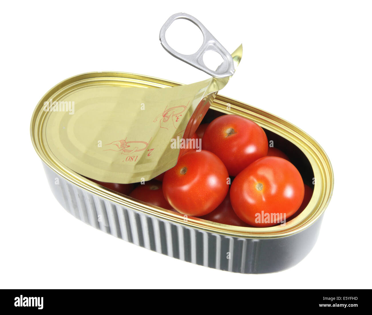 Cherry Tomatoes in Tin Can Stock Photo