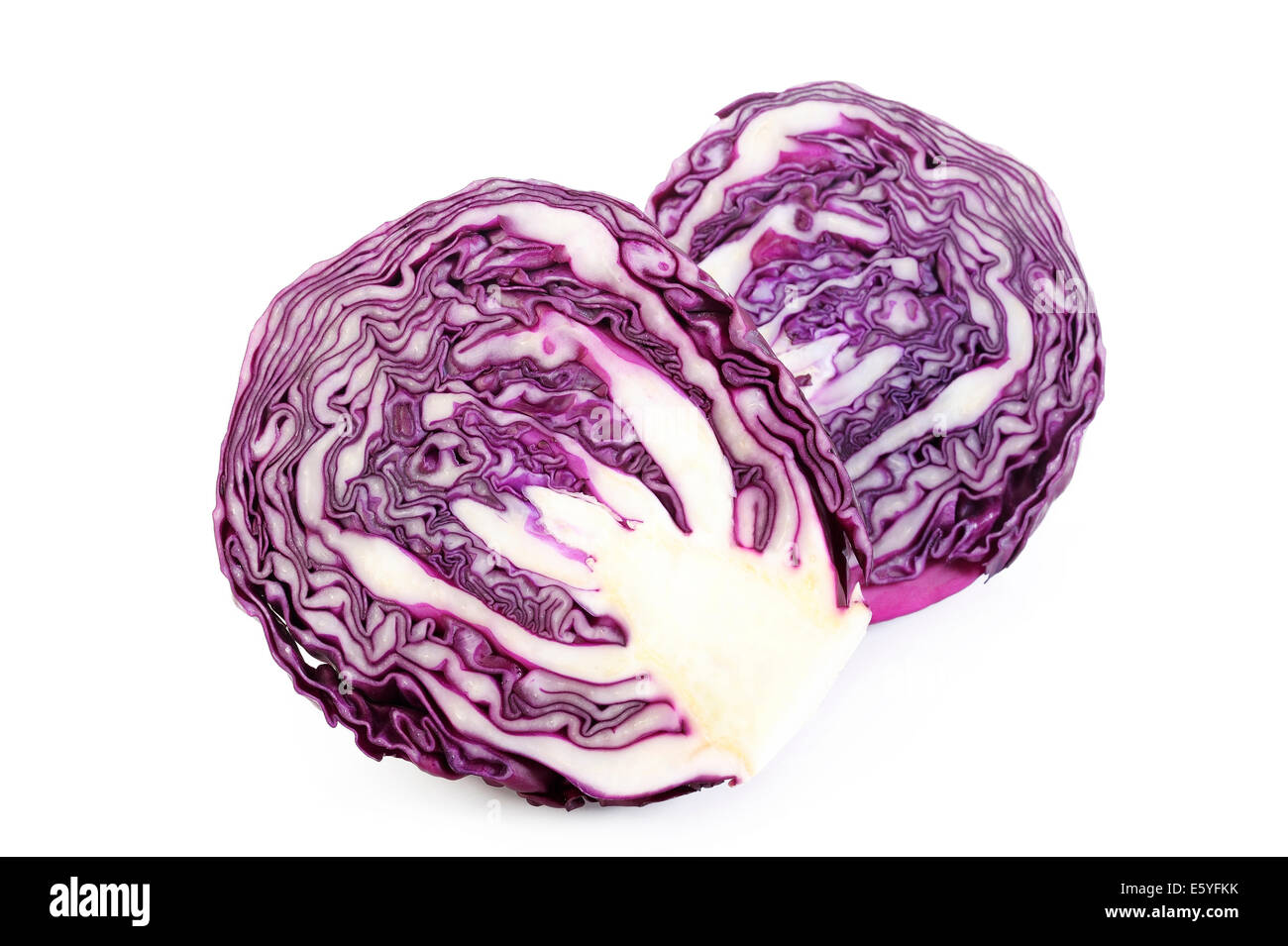 red cabbage cut in half on white background Stock Photo