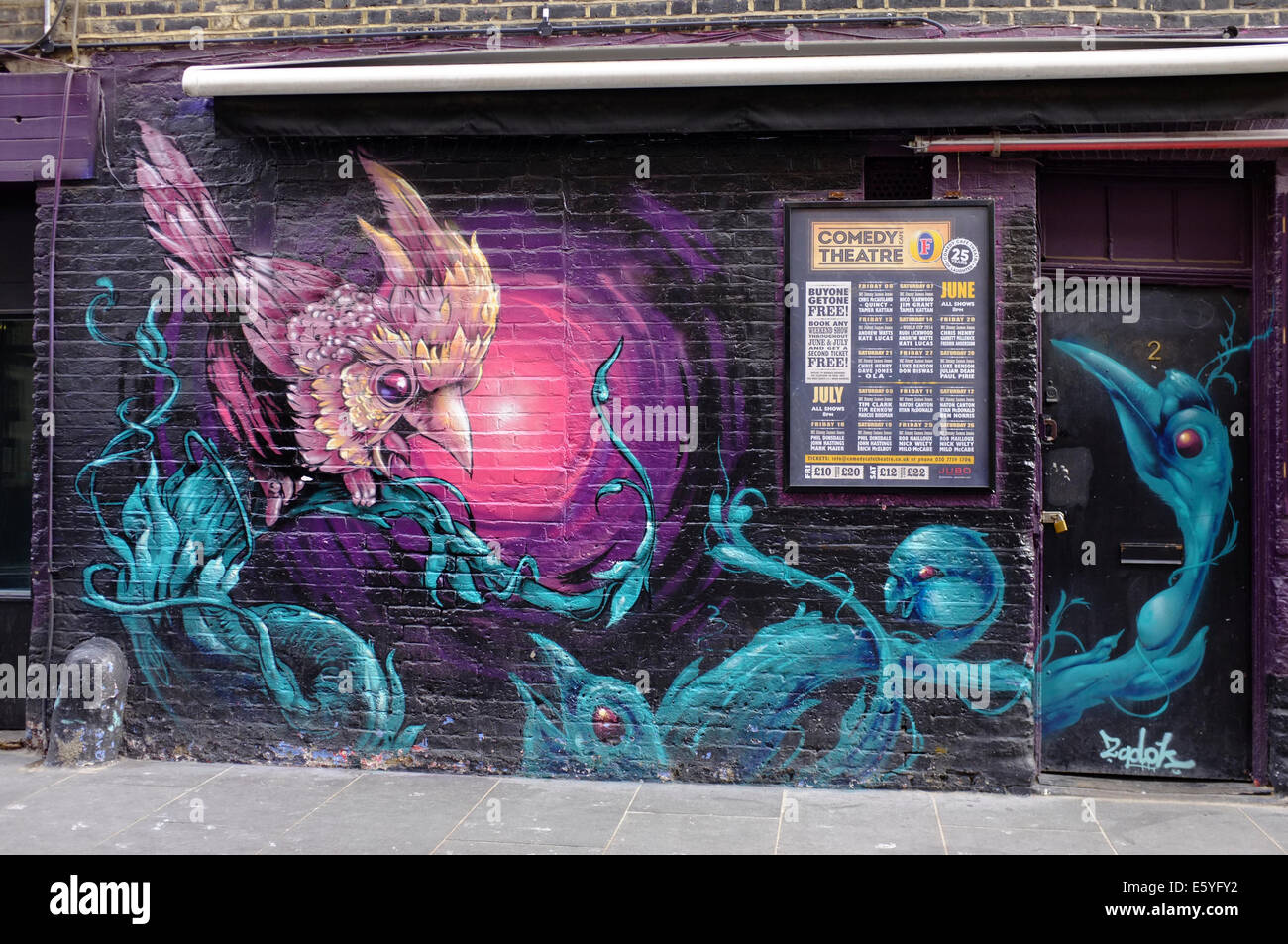 Comedy Cafe Theatre with Graffiti wall art in Shoreditch Stock Photo