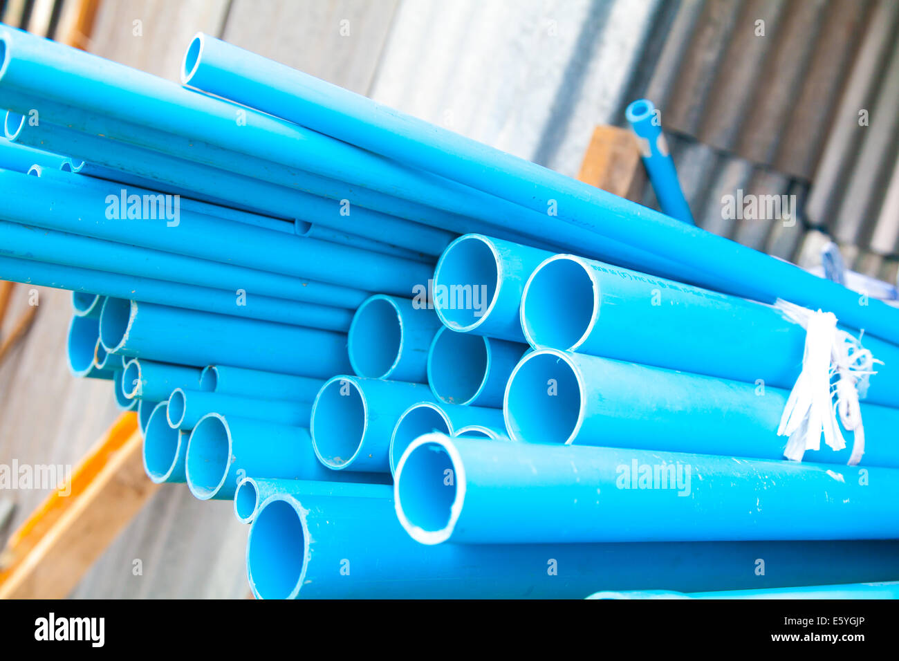 Blue PVC Tubes at building construction Stock Photo Alamy