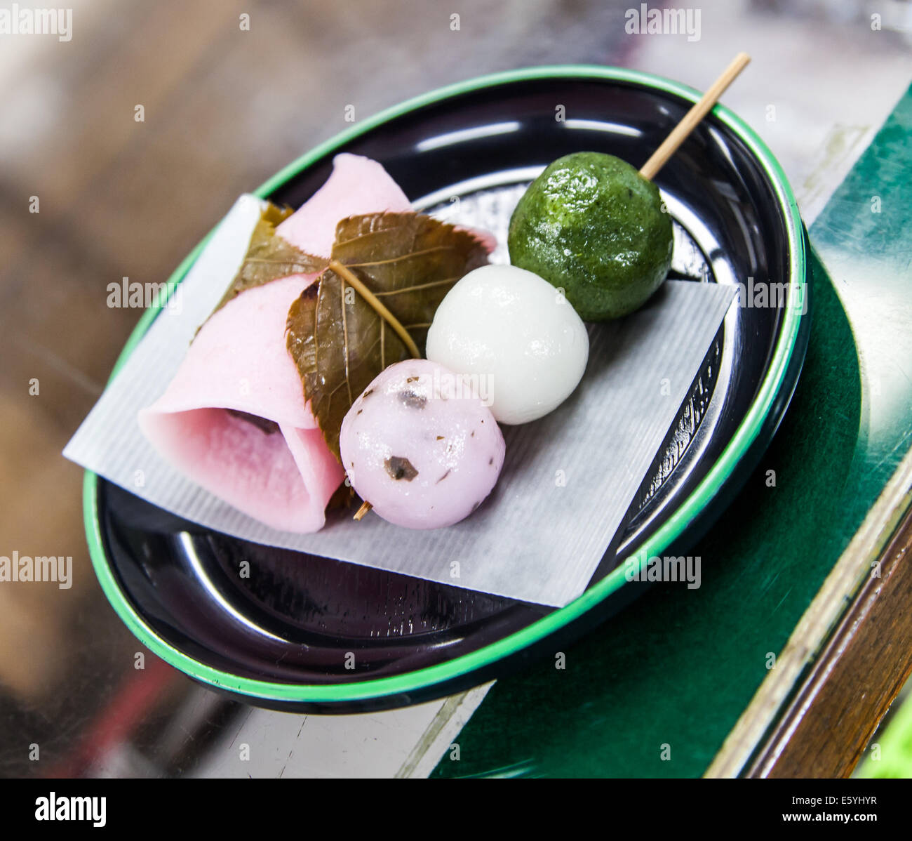 Dango japanese dumpling and sweet made from rice flour at the old